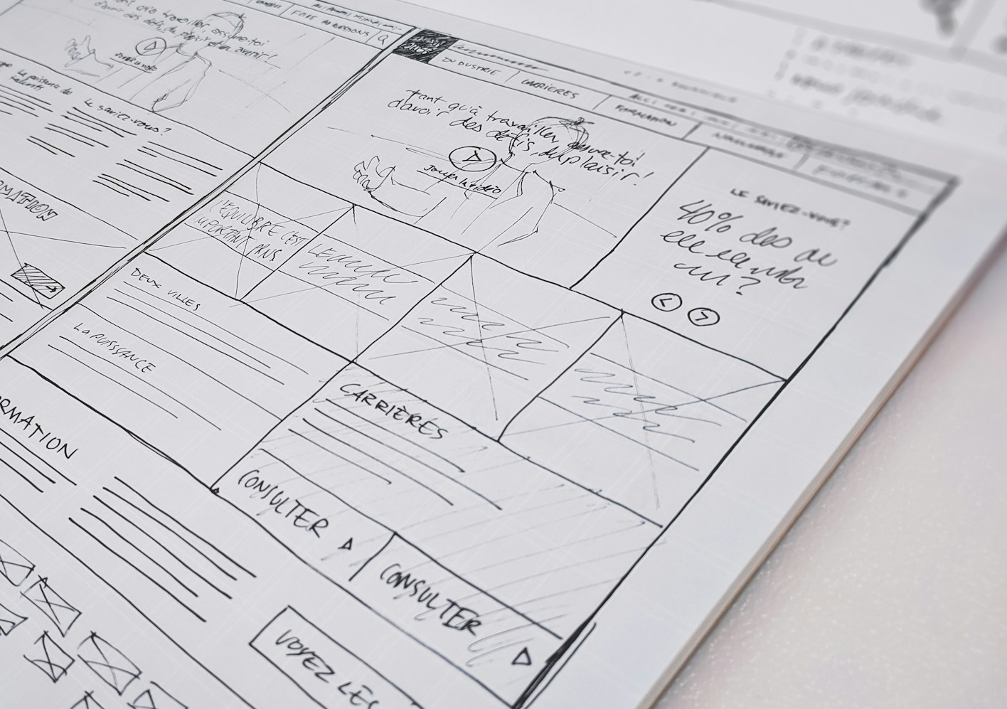 Wireframes getekend op papier